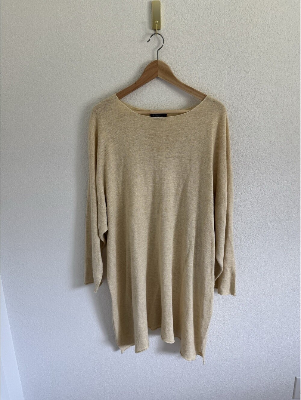 Eskandar Women’s Boxy Linen Blend Tunic Lagenlook Oversized Metallic Sheen OS